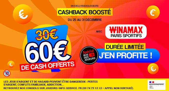 bonus winamax ps avec 60e de cash + 100e offerts