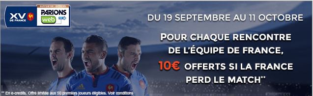 fdj parionsweb coupe du monde rugby france irlande 10 euros offerts