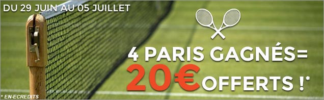 parionsweb wimbledon tennis 4 paris gagnes 20 euros offerts