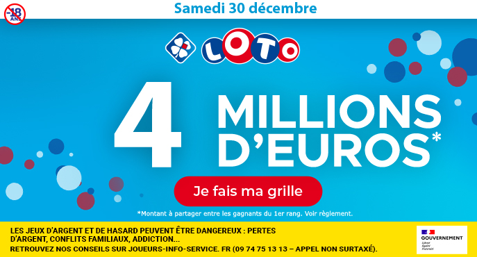 Tirage Loto: ce mercredi 28 décembre, un jackpot de 2 millions d