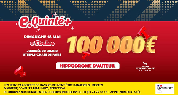 Enorme e-tirelire de 100 000€ ce dimanche sur PMU.fr pour le Grand Steeple Chase de Paris !!!