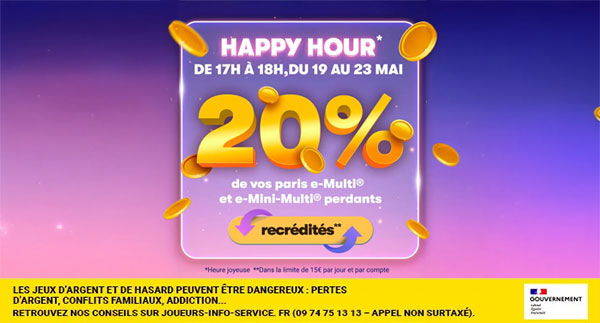Happy Hour PMU.fr : 20% de vos paris turf perdants recrédités