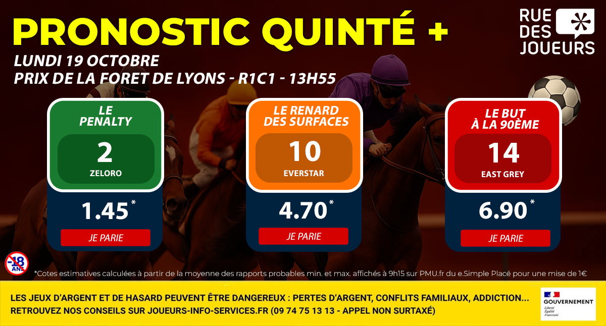 Pronostic Quinté+ du Lundi 19 Octobre - Prix De La Forêt De Lyons (Deauville R1C1) : le turf décrypté comme un pronostic foot