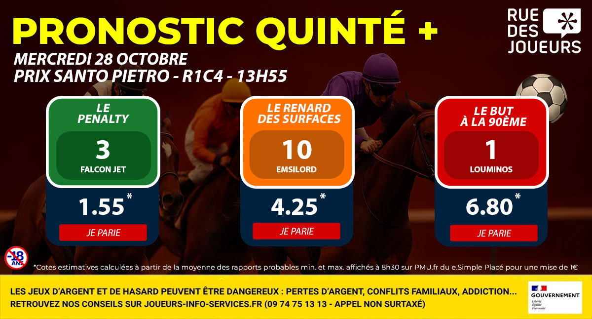 Pronostic Quinté+ du Mercredi 28 Octobre - Prix Santo Pietro (Auteuil R1C4) : le turf décrypté comme un pronostic foot