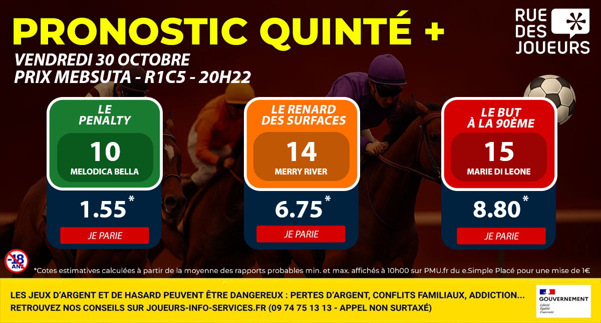 Pronostic Quinté+ du Vendredi 30 Octobre - Prix Mebsuta (Paris Vincennes R1C5) : le turf décrypté comme un pronostic foot