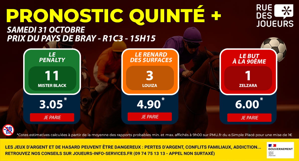 Pronostic Quinté+ du Samedi 31 Octobre - Prix Du Pays De Bray (Deauville LaTouques R1C3) : le turf décrypté comme un pronostic foot