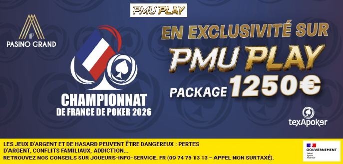 Poker : Dernier jour pour gagner 1 package à 1 250€ avec PMU PLAY Poker!