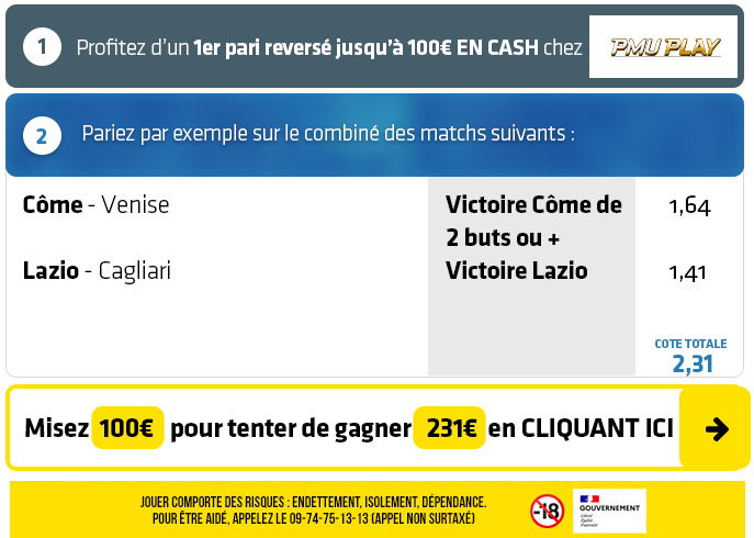 COMBINÉ : Plus de 230€ à gagner SANS RISQUE ce dimanche avec Como et...
