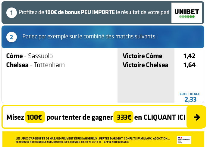 DOUBLE COMBINÉ : Transformez 15€ reçus GRATOS en près de 100€ SANS PRESSION ce samedi