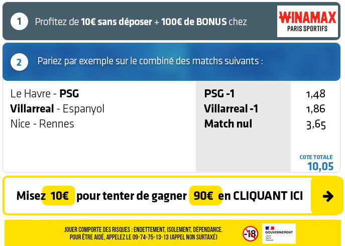 GROS COMBI Foot : Transformez 10€ en près de 100€ sans risque (+1 combiné Safe) !