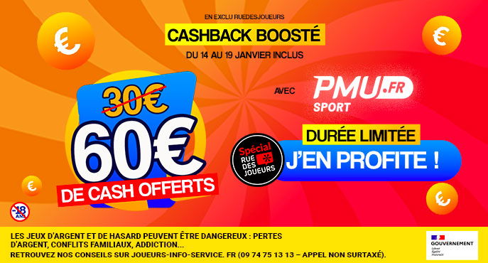 bonus pmu sport avec 60e de cash + 100e remboursés