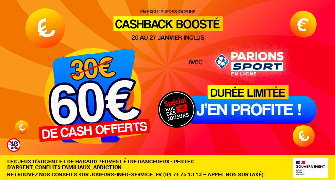 bonus parionssport avec 60e de cash + 15e sans dépôt +85e remboursés